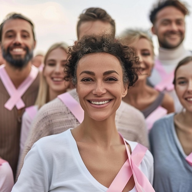 Photo a group of people wearing pink ribbons and one of them has the words breast cancer awareness on it