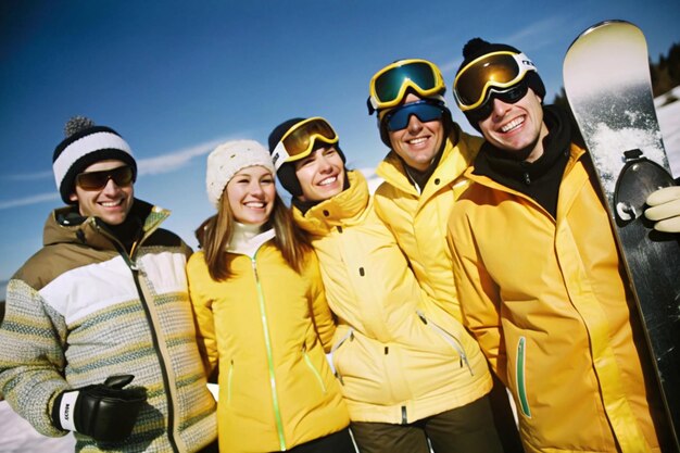 Photo a group of people wearing yellow jackets and goggles pose for a photo