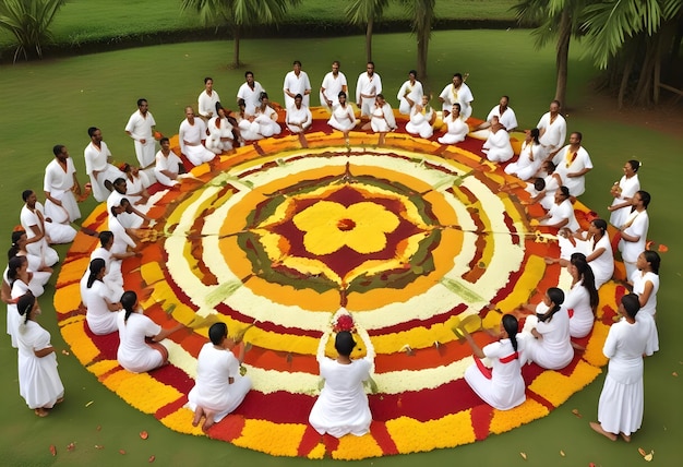 a group of people in white robes are performing a ritual