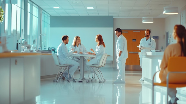 Photo a group of people in white uniforms are sitting at a table in a hospital