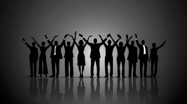 Photo a group of people with arms raised in the air