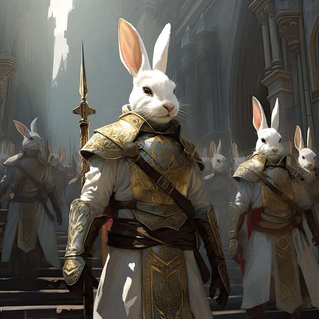 Photo a group of people with bunny ears and a sword in their hands