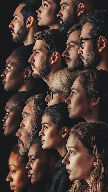 a group of people with different faces on their faces