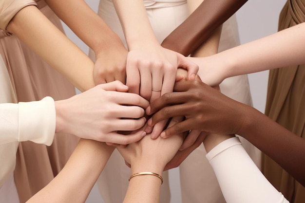 a group of people with different hands together, one of which is the other team.