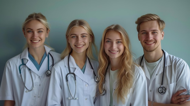 a group of people with a doctor and a woman in a white lab coat