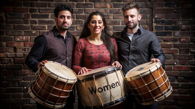 Photo a group of people with drums and a sign behind them that says quot wv quot