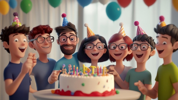 a group of people with glasses and a cake with the word  test  on it