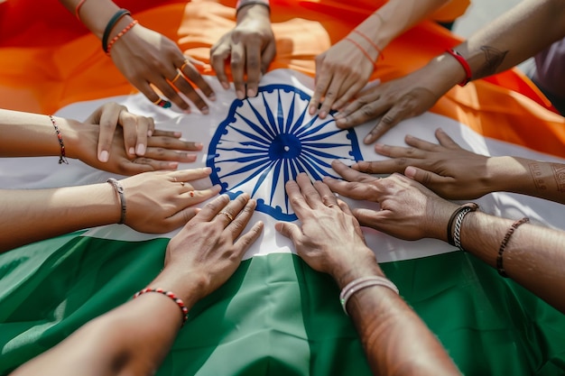 Photo a group of people with a green and white flag around their shoulders