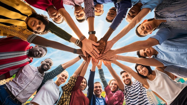 a group of people with hands around each other