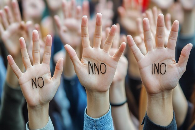 Photo a group of people with hands that say quot no quot on them