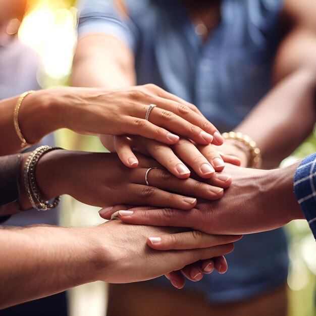 Photo group of people with hands together that say quot hands quot