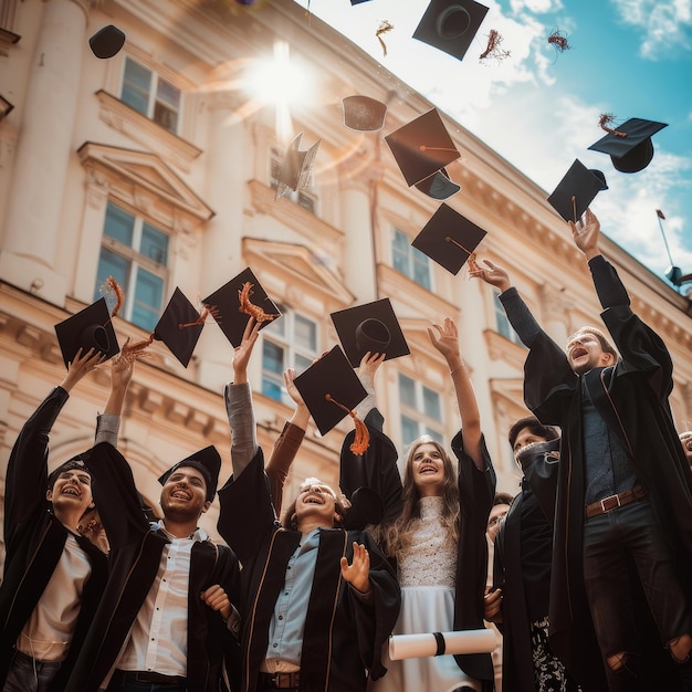 a group of people with hats that say graduation