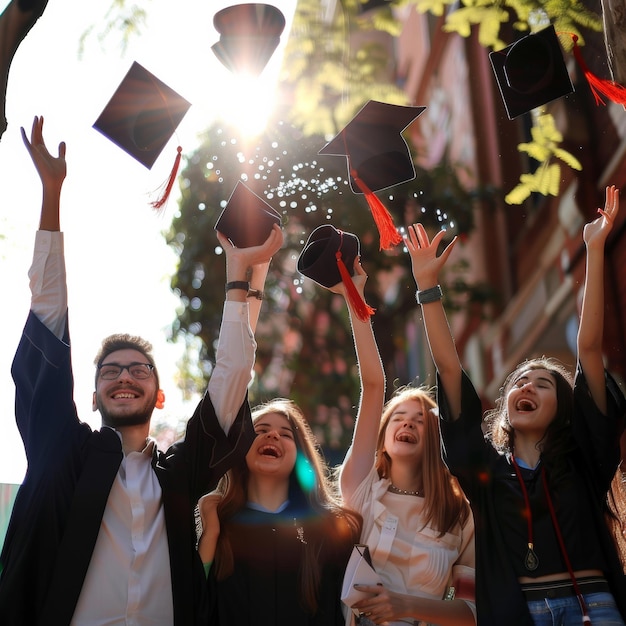 Photo a group of people with hats that says graduationon them