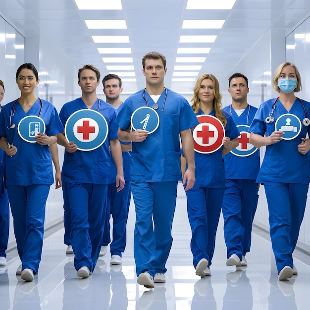 a group of people with medical signs that say medical and medical