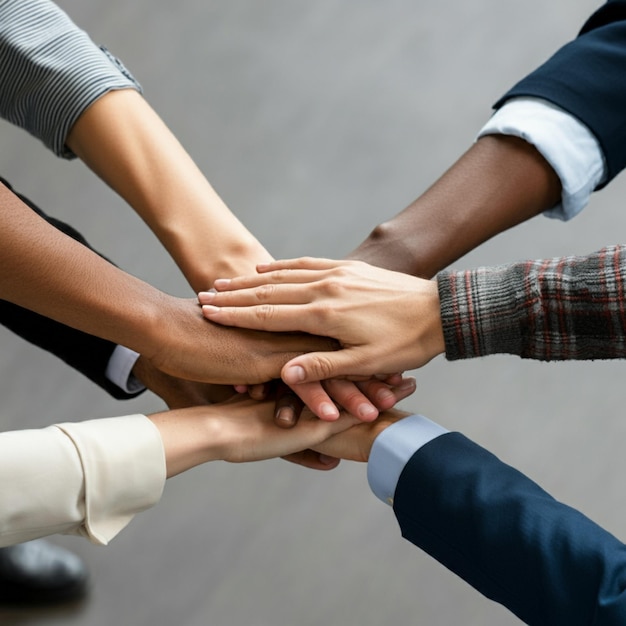 a group of people with one holding hands that saysdo not help you to stack your hands