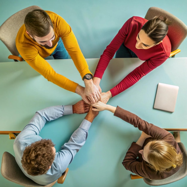 Photo a group of people with one holding hands with one showing the other with the other holding a white p