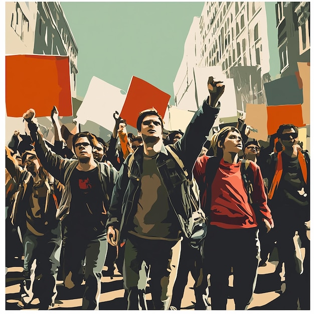 Photo a group of people with red and white signs that says quot on it