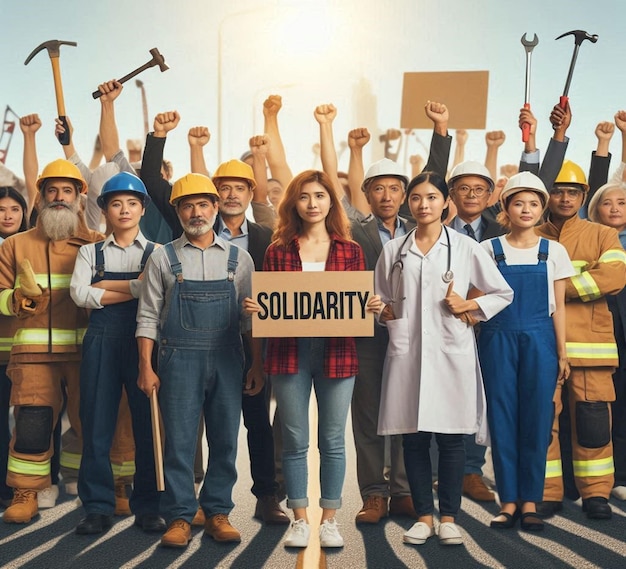 Photo a group of people with a sign that says  solar