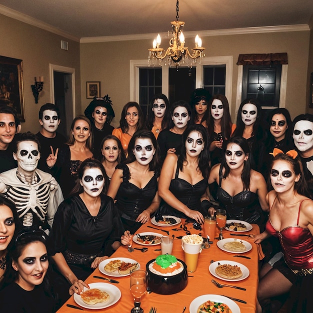 a group of people with skulls and skulls are posing for a photo