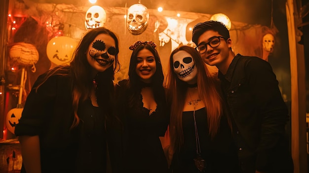 Photo a group of people with skulls and skulls on their faces