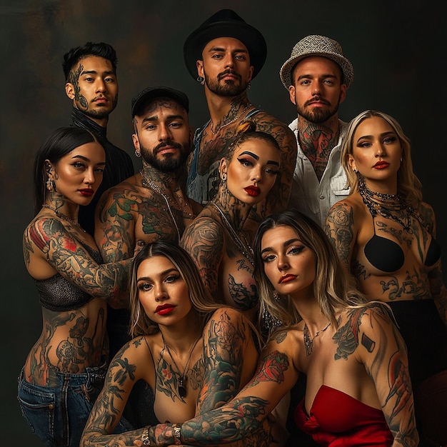 Photo a group of people with tattoos and tattoos are posing for a photo