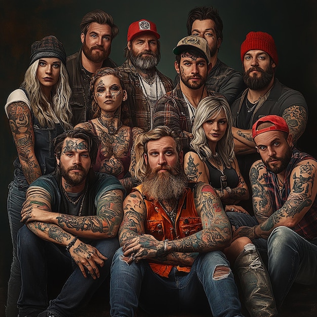 a group of people with tattoos and tattoos on their arms