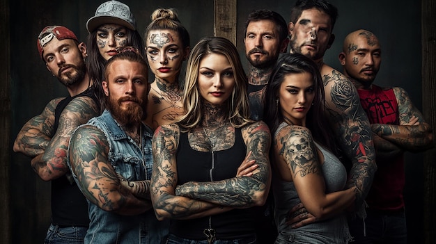 a group of people with tattoos on their arms