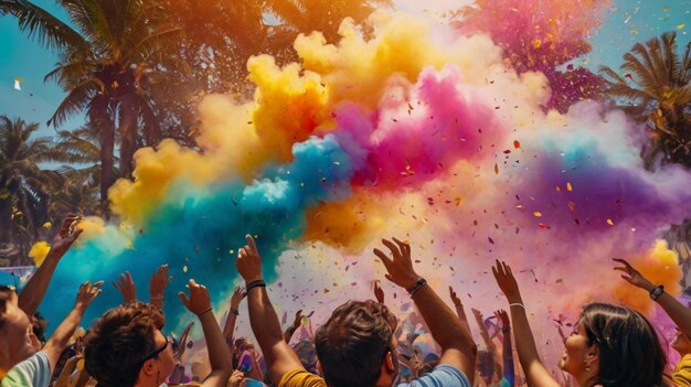 Photo a group of people with their arms up in the air with the words colors on them