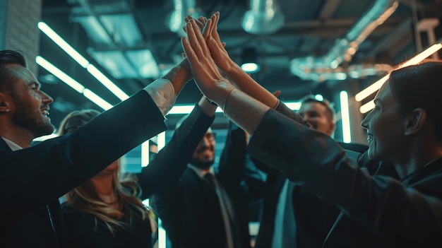 Photo a group of people with their hands raised in a circle