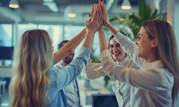 Photo a group of people with their hands together in a circle