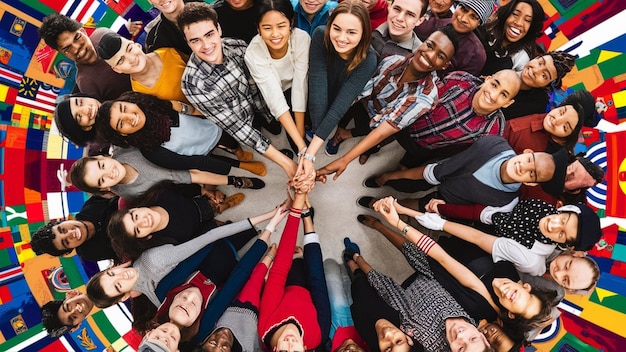 a group of people with their hands together in a circle