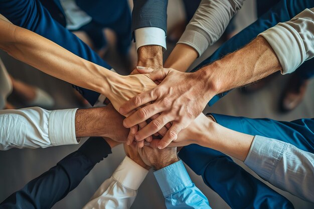 a group of people with their hands together