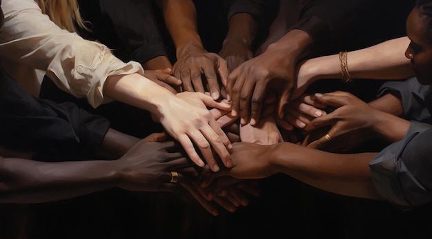 a group of people with their hands together