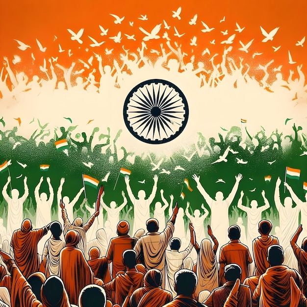 a group of people with the word indian independence day