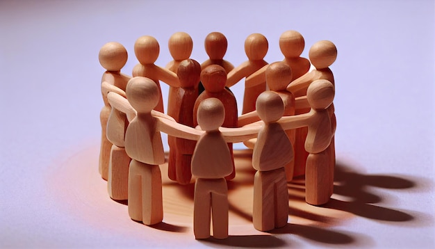 Group of people wooden figurine around Collaboration and cooperation team building