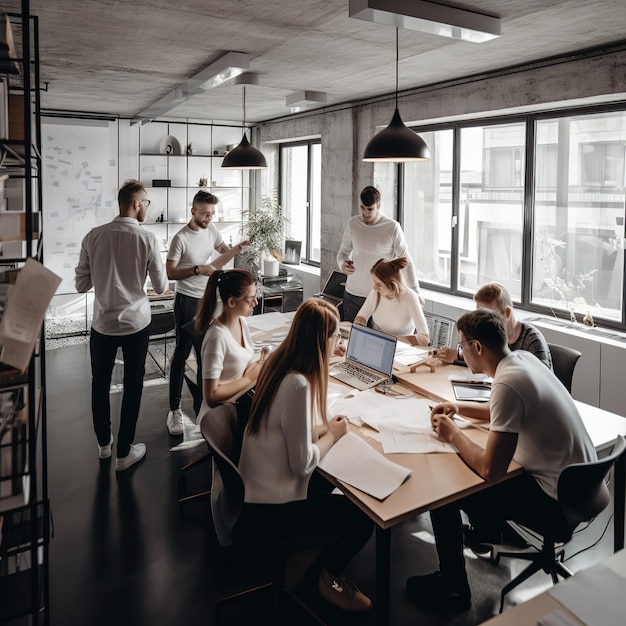 group of people working out business plan in an office