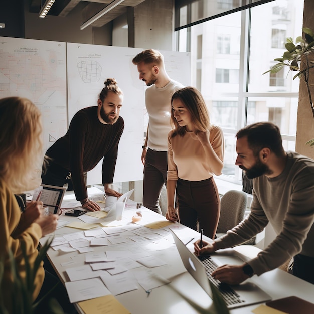 group of people working out business plan in an office