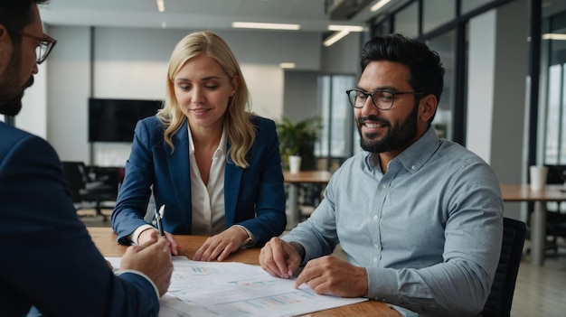 Group of people working out business plan in an office