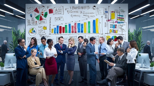 Group of people working out business plan in an office