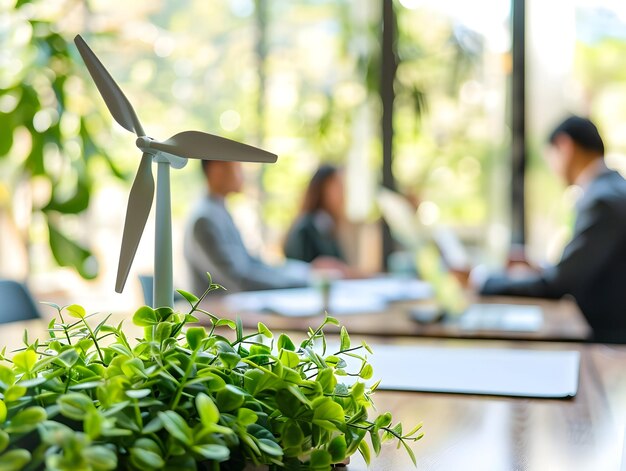 Photo a group of people working in a room with green plants