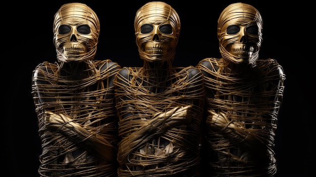 a group of people wrapped in gold wire