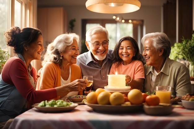 A group photo of a cheerful multi generation family