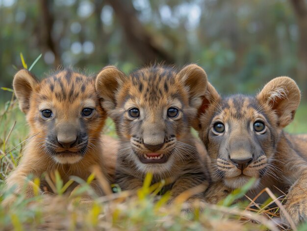 Photo a group photo of different animals in africa various animals gathered together animals smiling with all their teeth