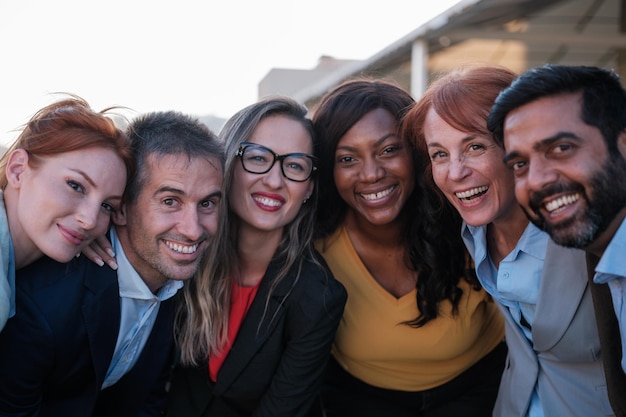 Group photo of smiling coworkers in their break time Concept business teamwork meeting