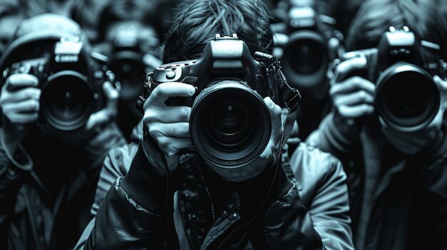 Group of Photographers with Cameras Capturing Moments in Studio