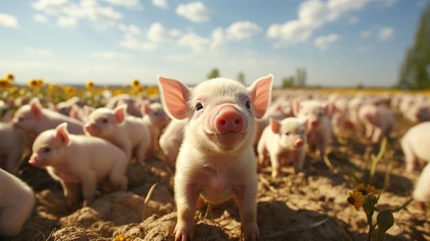 Group of pigs in farm Generative Ai