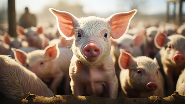 Group of pigs in farm Generative Ai