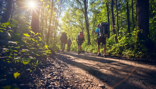 Photo a group of pilgrims at the start of their journey at dawn