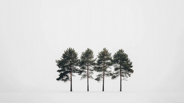 Photo a group of pine trees in the snow with a white background