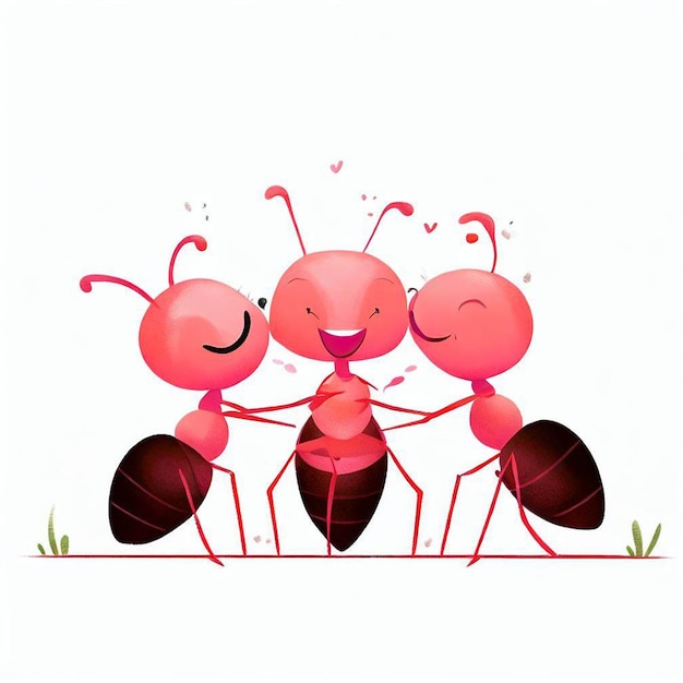 a group of pink ants standing next to each other